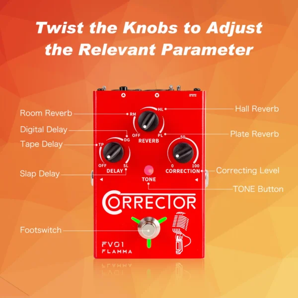 FLAMMA-procesador de efectos vocales FV01, corrección de paso con efectos de reverberación retardada, amplificador de micrófono, guitarra Stompbox - Imagen 3