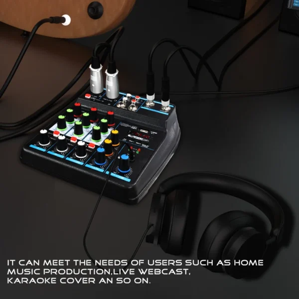 Consola mezcladora de 4 canales para DJ, mezclador de Audio Bluetooth, alimentación fantasma de 48V, sistema de Karaoke, USB - Imagen 2