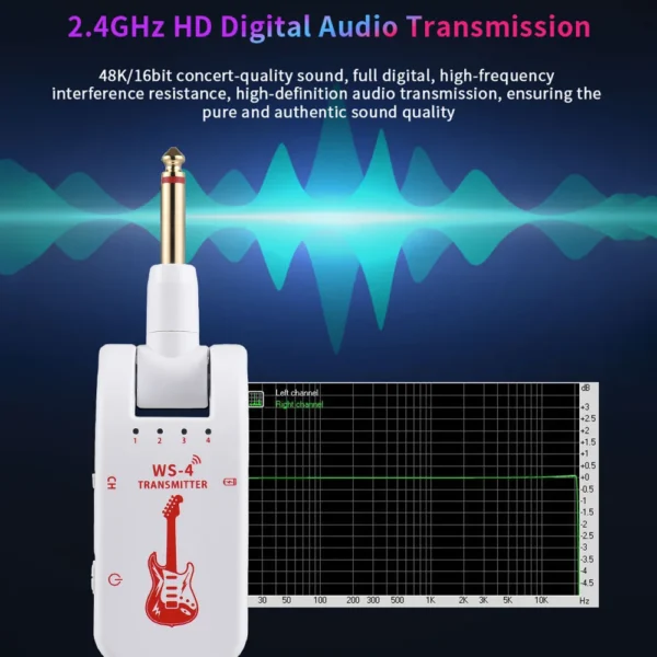 Transmisor y receptor de guitarra inalámbrico, sistema de transmisión en tiempo Real, 2,4G, 48K/16 bits, enchufe giratorio de 282 grados para guitarras - Imagen 5