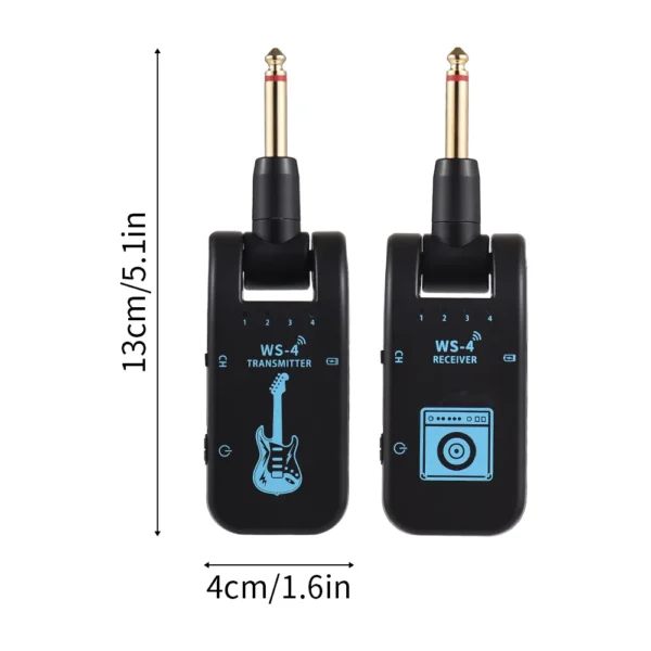 Transmisor y receptor de guitarra inalámbrico, sistema de transmisión en tiempo Real, 2,4G, 48K/16 bits, enchufe giratorio de 282 grados para guitarras - Imagen 3