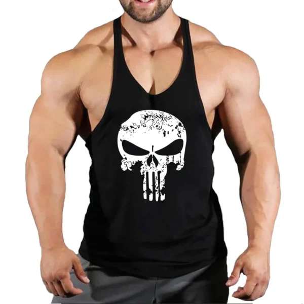 Ropa con estampado de calavera para hombre, camisetas sin mangas de algodón para gimnasio y culturismo, chaleco de entrenamiento muscular