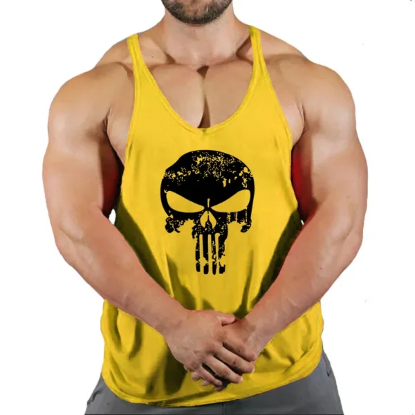 Ropa con estampado de calavera para hombre, camisetas sin mangas de algodón para gimnasio y culturismo, chaleco de entrenamiento muscular - Imagen 2