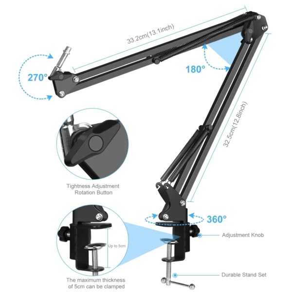 PULUZ-micrófono de condensador para estudio, Kits de micrófono de canto profesional con brazo de tijera de suspensión y soporte de choque de Metal - Imagen 2