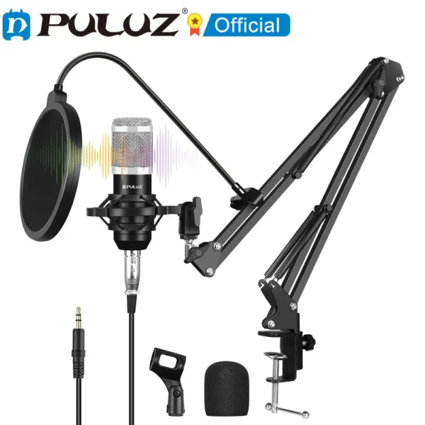 PULUZ-micrófono de condensador para estudio, Kits de micrófono de canto profesional con brazo de tijera de suspensión y soporte de choque de Metal