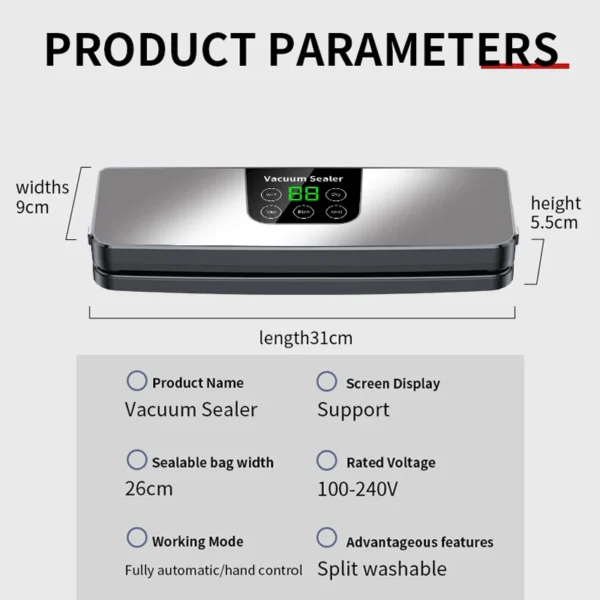 Máquina selladora al vacío eléctrica de escritorio, embalaje de cocina, herramientas de conservación de carne, verduras y frutas, sellado de 26CM - Imagen 6