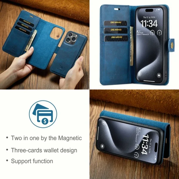 Funda de cuero para IPhone 16, 15, 14, 13, 12, 11 Pro Max Plus, funda tipo billetera desmontable 2 en 1, carcasa con tapa magnética, ranura para tarjetas a prueba de golpes - Imagen 6