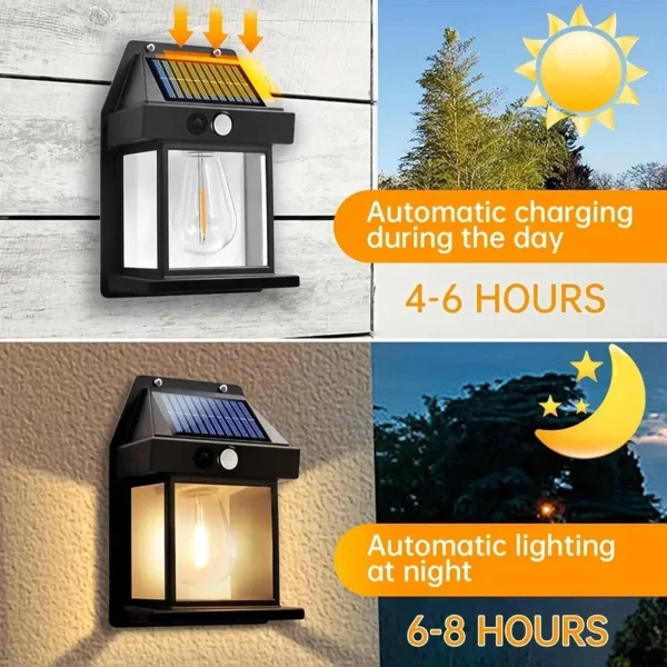 Luz Solar de pared de tungsteno para exteriores con Sensor de movimiento, luz LED de seguridad impermeable IP65 para Patio, cubierta exterior, porche, garaje de Granero - Imagen 2