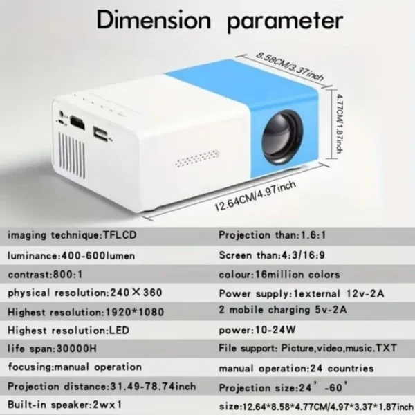 Miniproyector láser portátil YG300 para cine en casa, TV inteligente, 3D, LED, 4k, 1080P, película a través del puerto HD - Imagen 2