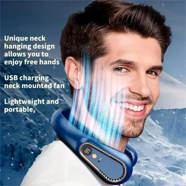 Ventilador de cuello colgante, enfriador de aire portátil de verano, ventilador de refrigeración USB con 5 velocidades y pantallas digitales, súper tecnología y sin aspas - Imagen 6