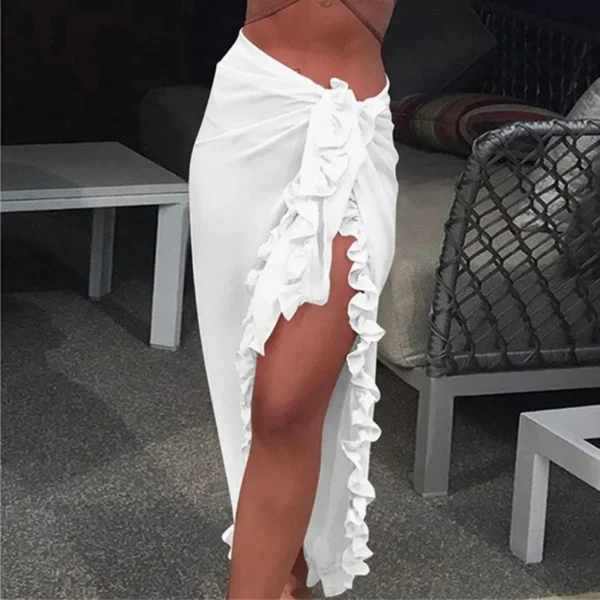 Vestido de playa transparente de gasa para mujer, traje de baño con bufanda envolvente, Pareo, Sarong, volantes sólidos, informal - Imagen 2