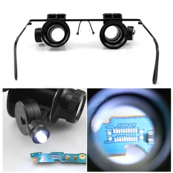 Lupa profesional 20X, gafas de doble ojo, herramienta de inspección de joyería de reparación de reloj, lupa con Dos luces LED ajustables - Imagen 3