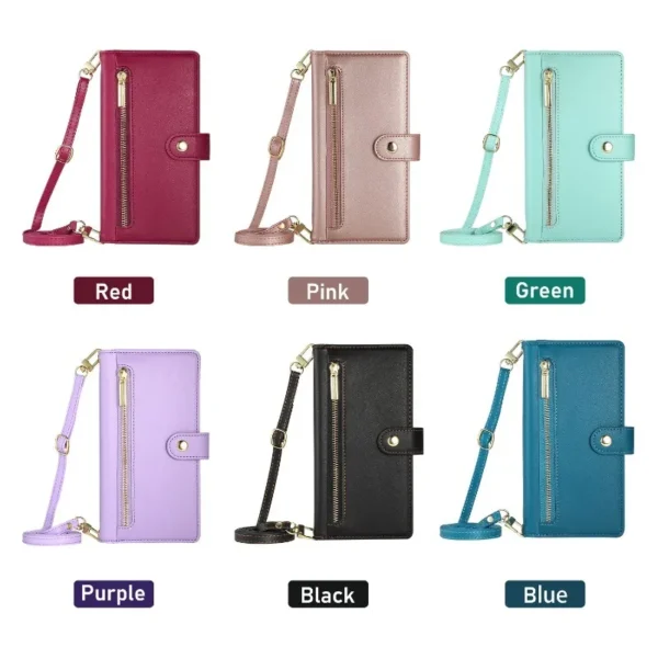 Funda de teléfono con correa para la muñeca cruzada para IPhone 16 15 14 11 Pro Max XS X XR 13 12 Mini 7 8 Plus cartera con tarjetero funda con tapa - Imagen 6