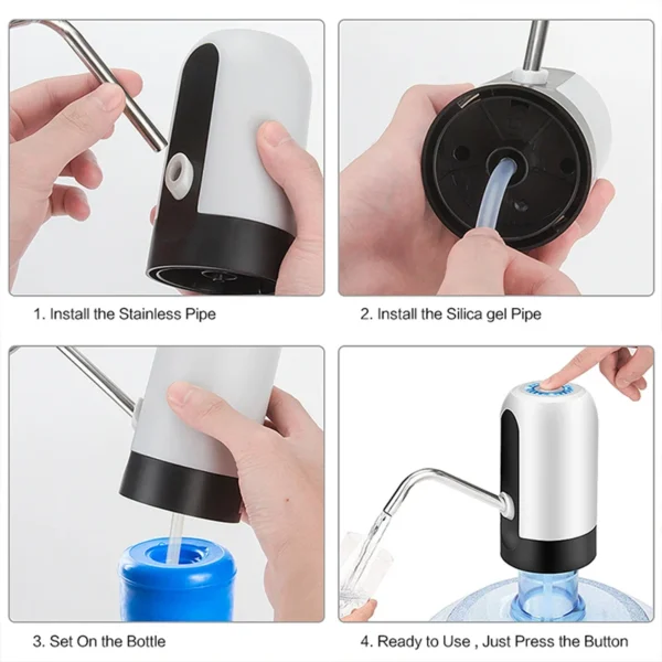 Kinscoter-Mini bomba de agua portátil recargable, dispensador automático de agua con interruptor, carga USB para botella Universal de 5 galones - Imagen 5