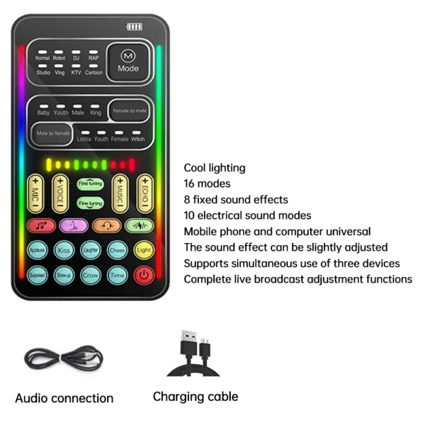 Cambiador de voz H i9, Mini efecto de Audio múltiple, tarjeta de sonido en vivo Compatible con Bluetooth, tarjeta de sonido en vivo portátil ultrafina, herramienta de micrófono - Imagen 5