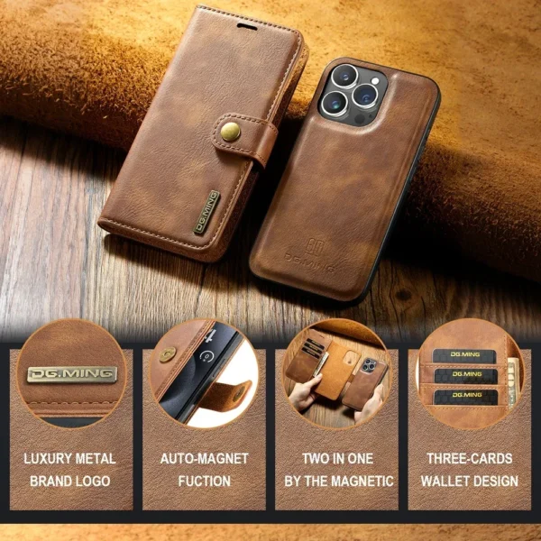 Funda de cuero para IPhone 16, 15, 14, 13, 12, 11 Pro Max Plus, funda tipo billetera desmontable 2 en 1, carcasa con tapa magnética, ranura para tarjetas a prueba de golpes - Imagen 2