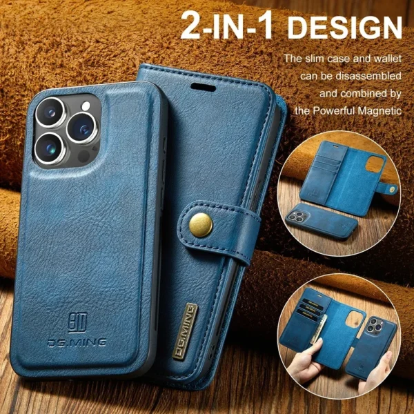 Funda de cuero para IPhone 16, 15, 14, 13, 12, 11 Pro Max Plus, funda tipo billetera desmontable 2 en 1, carcasa con tapa magnética, ranura para tarjetas a prueba de golpes - Imagen 4