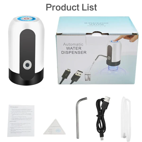 Kinscoter-Mini bomba de agua portátil recargable, dispensador automático de agua con interruptor, carga USB para botella Universal de 5 galones - Imagen 6