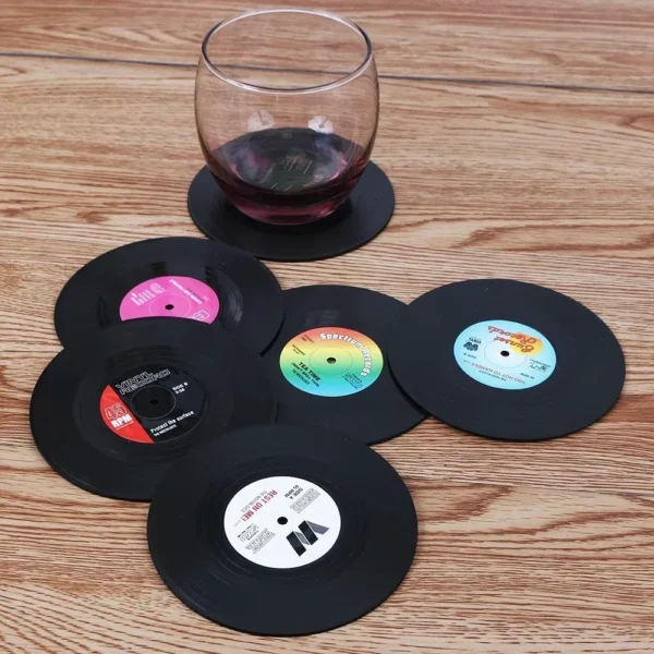 Juego de posavasos de disco de vinilo Retro colorido para bebidas, juego de posavasos de disco de vinilo, decoración de mesa de centro, 6 unidades - Imagen 5