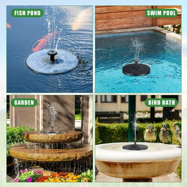 Fuente de agua Solar flotante para exteriores, bomba sumergible para baño de aves, pecera, decoración de jardín, 7V/1W - Imagen 3