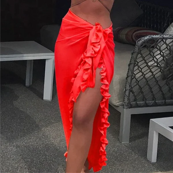 Vestido de playa transparente de gasa para mujer, traje de baño con bufanda envolvente, Pareo, Sarong, volantes sólidos, informal - Imagen 5