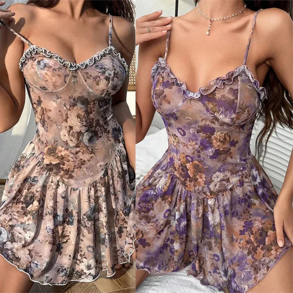 Vestido europeo fragmentado, camisola de estilo, vestido juvenil, Falda corta, vestidos informales para mujer, disfraz Sexy, vestidos sexuales con tirantes para mujer - Imagen 3