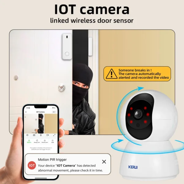 KERUI-sistema de alarma para seguridad del hogar, cámara multifunción, Kit de vigilancia con Detector de movimiento, Sensor de puerta, seguimiento automático - Imagen 5