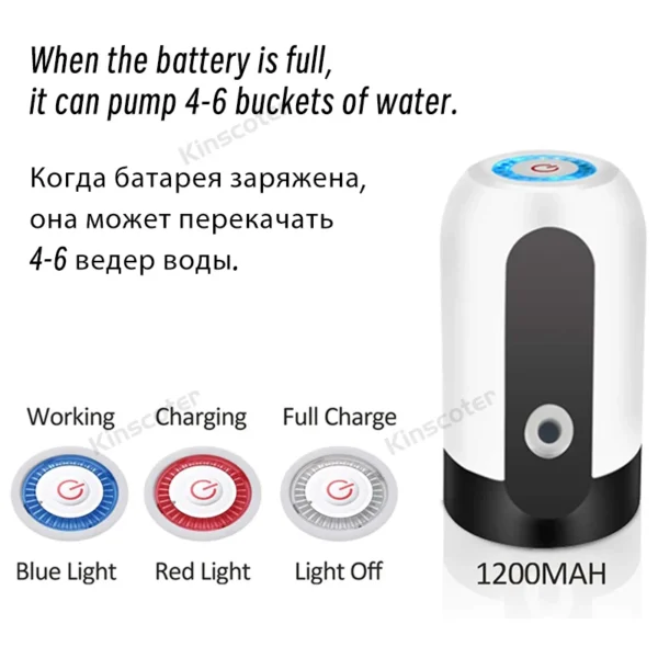 Kinscoter-Mini bomba de agua portátil recargable, dispensador automático de agua con interruptor, carga USB para botella Universal de 5 galones - Imagen 3