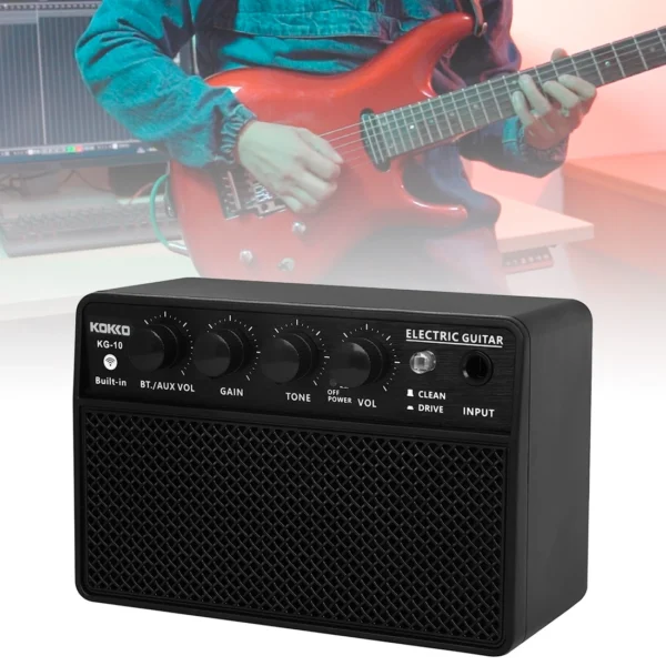 Miniamplificador de guitarra Portátil con Bluetooth, amplificador recargable de 10W con canales limpios y de accionamiento