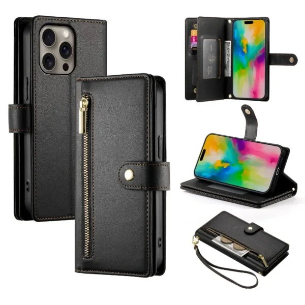 Funda de teléfono con correa para la muñeca cruzada para IPhone 16 15 14 11 Pro Max XS X XR 13 12 Mini 7 8 Plus cartera con tarjetero funda con tapa