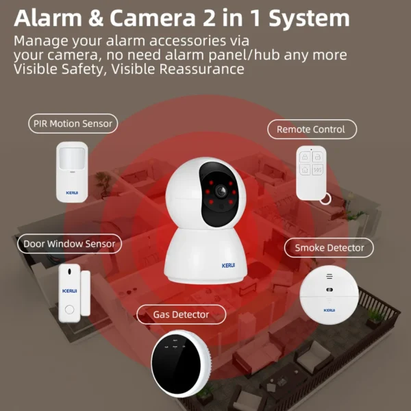 KERUI-sistema de alarma para seguridad del hogar, cámara multifunción, Kit de vigilancia con Detector de movimiento, Sensor de puerta, seguimiento automático - Imagen 2