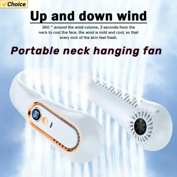 Ventilador de cuello colgante, enfriador de aire portátil de verano, ventilador de refrigeración USB con 5 velocidades y pantallas digitales, súper tecnología y sin aspas