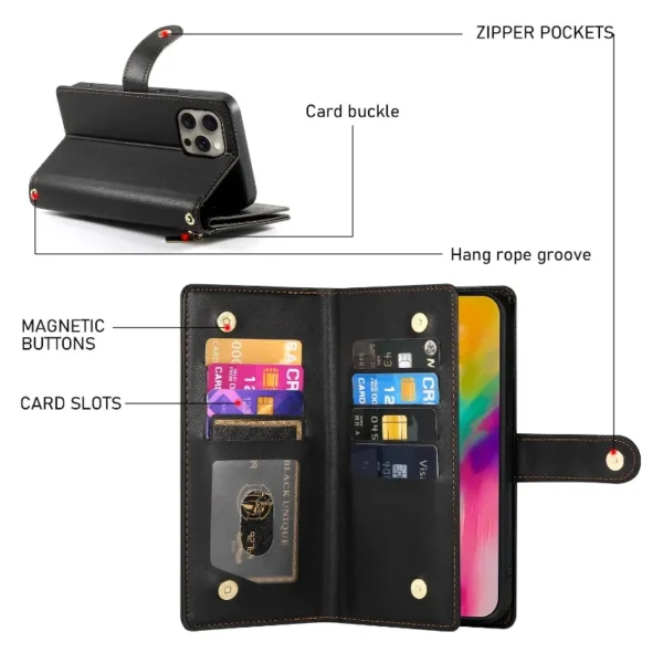 Funda de teléfono con correa para la muñeca cruzada para IPhone 16 15 14 11 Pro Max XS X XR 13 12 Mini 7 8 Plus cartera con tarjetero funda con tapa - Imagen 3