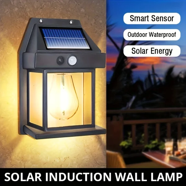 Luz Solar de pared de tungsteno para exteriores con Sensor de movimiento, luz LED de seguridad impermeable IP65 para Patio, cubierta exterior, porche, garaje de Granero